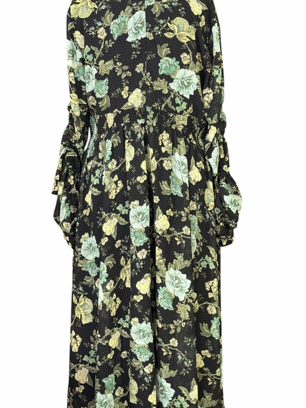 Floral V-Neck Midi Dress in Black and Mint - Picture 2 of 6